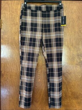 Zoe + Phoebe Plaid Stretch Skinny Pants in Brown and Black Size Medium
